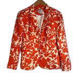 Ann Taylor Loft 100% Linen Orange Floral Single Breasted 2 Button Blazer Size 0 Photo 0
