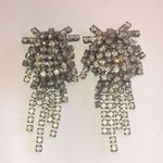 Huge Vintage Silver Tone CZ Rhinestone Starburst Dangling Clip On Earrings Photo 0