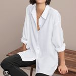 Eileen Fisher  Drapey Tencel Collared Shirt White L Photo 1