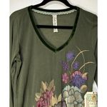 Aratta Green Floral Long Sleeve Top Size Sm/Med NWOT Embroidery Velvet Accents Photo 1