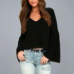 Free People Damsel Knit Black Sweater Top Bell Sleeve V-neck Size S Photo 0