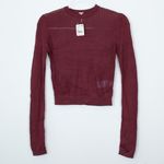 Free People NWT Open Knit Ribbed Cropped Long Sleeve Sweater XS Red Fairy Grunge Photo 1