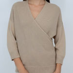 Charlie 1 Horse Charli Lanie Sweater Knit Wrap Beige Wool Blend‎ Oversized Comfy Casual Pullover Photo 0