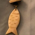 24” Necklace Stone Carved Fish Pendant 2” H X .75” W Beaded Black Cord Rope Photo 1