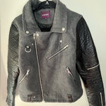 Vigoss  Women’s Gray & Black Faux Leather And Wool Bomber Moto Jacket Size Large Photo 0