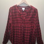 Knox Rose  Button Front Long Sleeve Smocked Top Red Plaid High Low Hem Rayon XL Photo 11