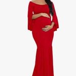 #4 Maternity Retro Off Shoulder Flare Sleeves Mermaid Gown Maxi PhotographyDress Red Size undefined Photo 6