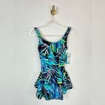 Azul NWT Blue and Green One Piece Flutter Skirt Swimsuit Tropical Print Size 8 Photo 1
