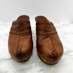 UGG  Vivica Women's Brown Leather Woven Platform Clog Heel Shoes Size 8 Photo 1