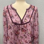 Lucky Brand  Size S Pink Boho Floral Blouse Top Relaxed Babydoll Comfy Boho Chic Photo 2