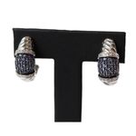 Blue Sapphire Diamond Accented Omega Back Sterling Silver Cable Design Earrings Photo 7