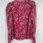 Cupcakes & Cashmere Blouse Paisley Top Red Puff Sleeve Tie Neck Blouse Sz Medium Pink Photo 5