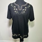 Unik Black Floral Embellished Short Sleeve Blouse Size L Photo 1