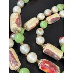 Vintage Green & Pearl Beaded Necklace & Clip Photo 7