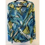 Chico's Additions by Chico’s Tunic Top Shirt Sheer Long Sleeve Size 3 LARGE Green/Blue Photo 0