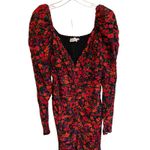 ASTR The Label Jamila Red Floral Puff Sleeve Ruched Bodycon Midi Dress M EUC Photo 3