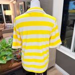 Trovata Birds of Paradise Yellow and White Striped Terrycloth Polo Shirt Medium Photo 2