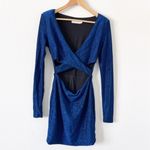 Meshki Blue Glitter Long Sleeve Cut Out Bodycon Mini Dress Photo 1