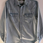 ZARA  Button Down Womens Medium Light Denim Pearl Snap Western Festival Boho Photo 0