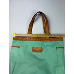 Vintage Tote Bag Leather Trimmed Accents Travel Purse Green Photo 2