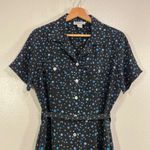 Robbie Bee Vintage Petite 100% Silk Shirt Dress 10P Polka Dot Belted Black Blue Photo 3