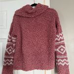 Hippie Rose  Womens Fuzzy Turtleneck Soft Pink White Pullover Sweater Sz M Photo 4