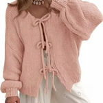 PRETTYGARDEN  Pink Bow Tie Front Cardigan Sweater S Photo 0