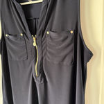 Anne Klein Blue Blouse With Gold Zippers Medium M Top Work Office Photo 0