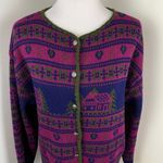Vintage Hastings & Smith Fair Isle Outdoorsy Wool Cardigan Sweater Large Pink Photo 3