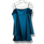 Lulus NWT Luxurious Vision Teal Blue Satin Off-the-Shoulder Mini Dress Medium Photo 6