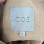 COS  women’s Size 34 S Trench Coat Belted Jacket Khaki Long Collarless Pockets Photo 8
