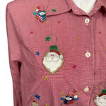 Karen Scott II Red Gingham Christmas Embroidered Button Down Shirt Size 1X Photo 3