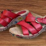 b.o.c. Red Leather Wedge Floral Cork Sandals. Sz. 8 Photo 1