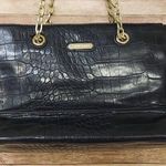 Anne Klein Black  Faux Croc Shoulder Bag Purse with Gold Tone Hardware Logo Charm Photo 1