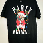 Holiday Time Party Animal Pug Dog Christmas Lights Santa Graphic T-shirt Black S Photo 0
