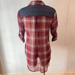 Xhilaration  Sheer Pink Plaid Rolled Tab Long Sleeve Button Down Collared Shirt Photo 2