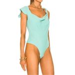 NOAM Julep Green‎ Bodysuit Asymmetrical Cowl Neck Braided Strap Small NWT Green Photo 3