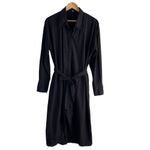 Monrow Asymmetrical Poplin Tie Shirt Dress in‎ Black 100% Cotton, Size Small Photo 2