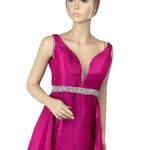 Jovani  Fuchsia‎ V Neck Embellished Belt Prom Dress 42401 SIZE 6 Photo 5