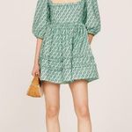 RHODE Green Printed 100% Cotton Hourglass Square Neck Daya Mini Dress Size 6 Photo 2