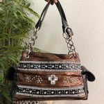 Y2K 2000s Gothic Whimsygoth Gorp Brown black Leather Cross Silver Chain Studded Rhinestone Shoulder Hand Bag Purse Photo 0
