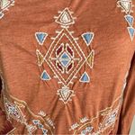 Johnny Was Boho Aztec Southwestern Embroidered Long Sleeve T Shirt Rust Size M Photo 3