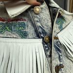 Vintage 80s Acid Wash Denim Fringe Vest & Skirt Set Western Deadstock Punk EUC Blue Size M Photo 11