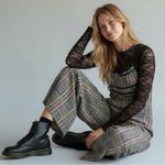 Free People  Wide Leg Marley Plaid One Piece Jumpsuit Size Medium NWT Grunge 90s Photo 13