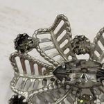 Vintage Silver Coated Flower Brooch Pin With Center Gemstone Six Petals Sparkle Photo 4