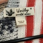 Unity World Wear Knit Asymmetrical American Flag Long Cardigan Sweater Medium Red Photo 4