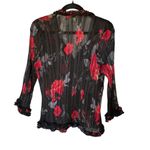 Agora Blouse Size L Black Red Floral Sheer Ruffle Button Front Crinkled Bohemian Size L Photo 1