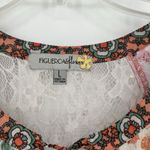 Figueroa & Flower Boho Floral Top Mixed Pattern Lace Pink Orange Tie Neck Size L Size L Photo 7