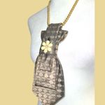 “Dainty Dapper”Brown Patterned Necktie Necklace with Flower Accent Brown Photo 2