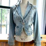 YOUNIQUE Bolero Jean Jacket distressed with front pockets, one button closure. M Blue Size M Photo 0